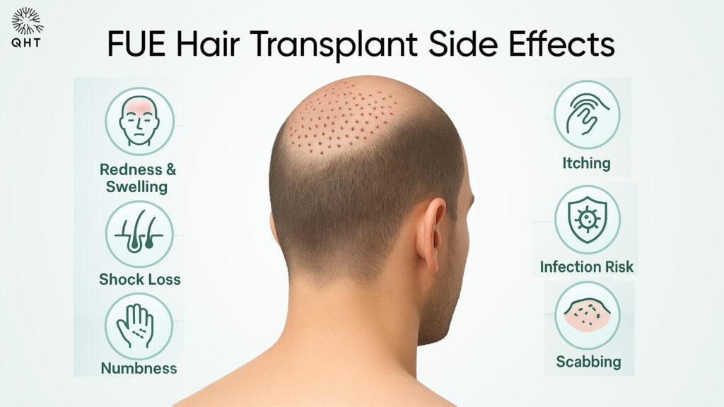 Hair transplant procedure showing follicle extraction and placement.