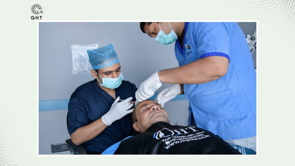 Doctors performing PRP therapy after hair transplant at QHT Clinic